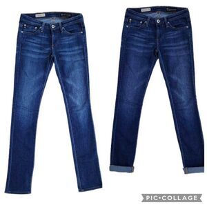 AG The Stevie Slim Straight Semi-Dark Wash Whiskering Denim Jeans Size 24R